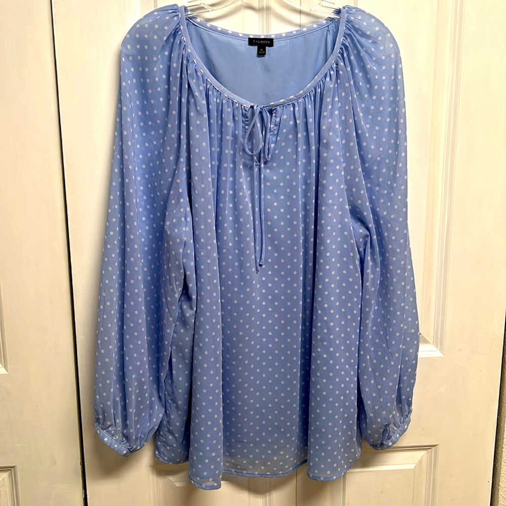 Talbots Blue White Sheer Long Sleeve Top Size XL